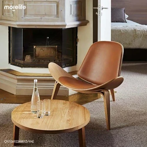 Noho ʻEkolu Waewaʻi Shell Noho ʻeleʻele Walnut lole Upholstery lumi noho o kēia wā ʻo Smiling Shell Lounge noho leʻaleʻa Nā hale moe lumi moe.