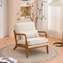 Kursi Kamar Tidur Ruang Tamu Modern kanthi Bantal, Bingkai Kayu Solid lan Upholsteri, Beige