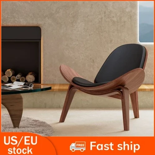 Mid Century Lounge Chair Replica Shell Tool Moodne statiivitool Puidust elutoa toolid mustade PU nahast toolidega