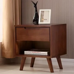 Stóráil Retro Nightstand Nua-Aimseartha Adhmad Stóráil Cois Leapacha Seastáin Oíche an Mheán-Aois Tarraiceán Tábla Meuble De Rangement Troscán Seomraí Leapa