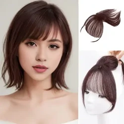 Parrucca da donna Frangia francese ciuffi naturali Frangia clip-in in fibra ad alta temperatura Estensioni dei capelli curvi marrone nero