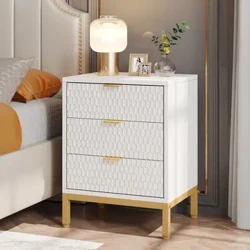 Đầu giường hiện đại Tribesigns, Bàn đầu giường cao 25,8" với 3 ngăn kéo, Bàn đầu giường hiện đại có ngăn đựng đồ cho phòng ngủ
