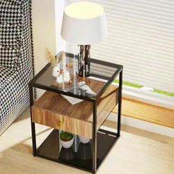 Bàn kính cường lực, đầu giường, có ngăn kéo và kệ, trang trí phòng khách, khung thép chắc chắn
