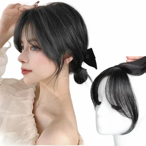 Anemone Natural Mënsch Hoer Bangs Side Fringe fir Fraen 3D Mëtt Deel False Bangs Clip-in Extensions Onsichtbar Hoerpieces