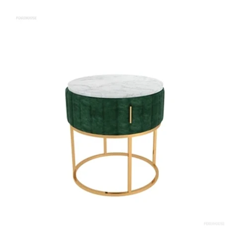 Light Luxury Bedroom Nightstands Simple Velvet Iron Art Bedside Table Modern Slate Round Storage Cabinet Nordic Home Furniture L