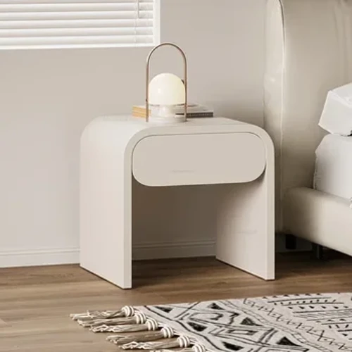 현대 간단한 나무 Nightstands 빛 럭셔리 침실 가구 홈 단일 서랍 침대 옆 테이블 복고풍 곡선 스토리지 캐비닛