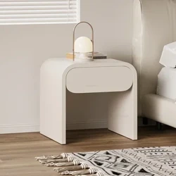 Modernong Simple Wooden Nightstands Light Luxury Bedroom Furniture Home Single Drawer Bedside Table Retro Curved Storage Cabinet