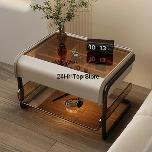 Side Luxury Smart Nightstands Transparent Nordic Bedside Low Speaker Table Maliit na Space Wireless Charger Nachttisch Furniture