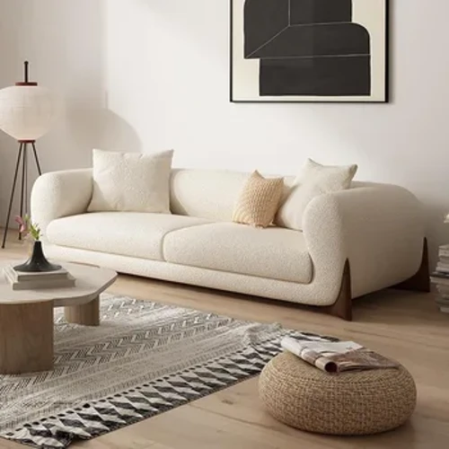 Log kem gió cát tóc nội thất phòng khách nhỏ phong cách wabi-Sabi Nhật Bản hàng thẳng ba chiếc sofa nhung cừu