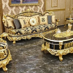 hale kūʻai maʻamau i hana ʻia me ka nui-nui lole neoclassical gula foil villa sofa lako lāʻau paʻa sofa