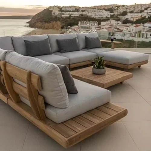 Moderne massivt tremøbler med puter Sofasett Stue Hage Patio Hotel Sectional Outdoor Sofa
