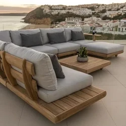 Egur trinkozko altzari modernoak, kuxinekin, sofa multzoa Egongela lorategia patioa hotela kanpoko sofa sekziokoa