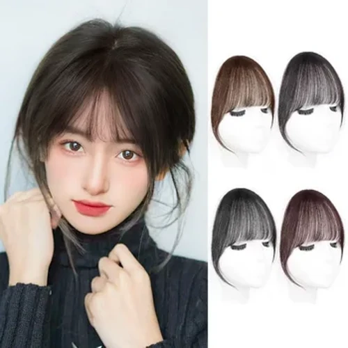 Poni Palsu Sintetis 3D Poni Udara Perancis Bathuk Alami Palsu Pinggiran Rambut Bang Tak Terlihat Ekstensi Rambut Potongan Rambut Wanita