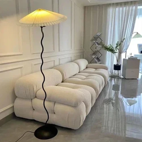 Ngokwezifiso IsiNtaliyane Minimalist I-Tofu Vimbela Isofa Ifenisha Yasenkathi Ephakathi Iwundlu I-Velvet Indwangu Elula Eyikhilimu Yomoya Imoduli Yosofa Sofa