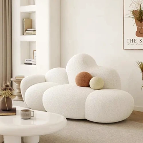 Sofá nube de terciopelo de cordero estilo crema para salón y uso doméstico