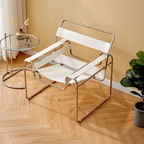 Wassily Stol Lazy Sofa Skandinavisk Saddle Leather Enkeltstol Rustfritt stål Fritid Enkeltsofa Stol Loungestol