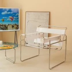 Udoben moderen stol Lazy Sofa Vasily Nordic Saddle Usnje iz nerjavečega jekla Leisure Single Chair Light Luksuzno pohištvo