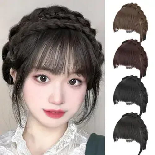 13 Cm Wig Poni Bantal Tengkorak Vault Fluffy Covering Rambut Celah Alami Realistis Cahaya Dikepang Headband Poni Wig untuk Kencan