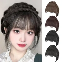 Wig Bangs 13cm Cruinneog chranial cushioned Fluffy Clúdach Slits Gruaige Solas Nádúrtha Réalaíoch Braid Bangs Ceannbhanda Wig Le haghaidh Dhátú
