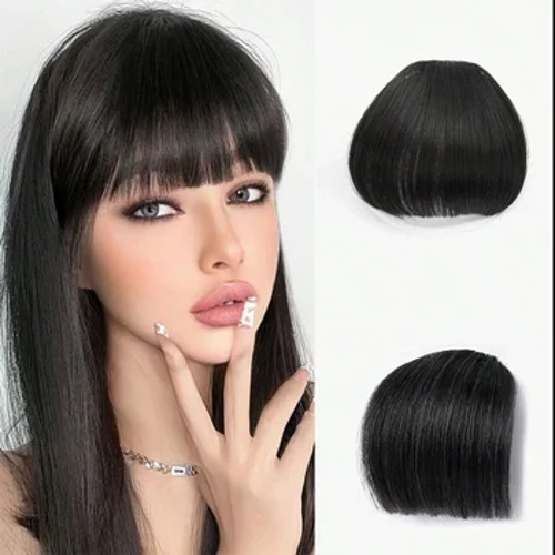 Synthetesch Perück Air Bangs Natural Kuerz Braun Blond Schwaarz Fake Hoer Fringe Extension Clip an Hoer Stécker