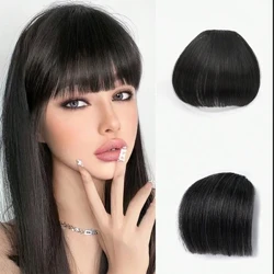 Perucă sintetică Breton cu aer Natural Scurtă Maro Blond Negru Par fals Extensie de franjuri Clip în bucăți de păr
