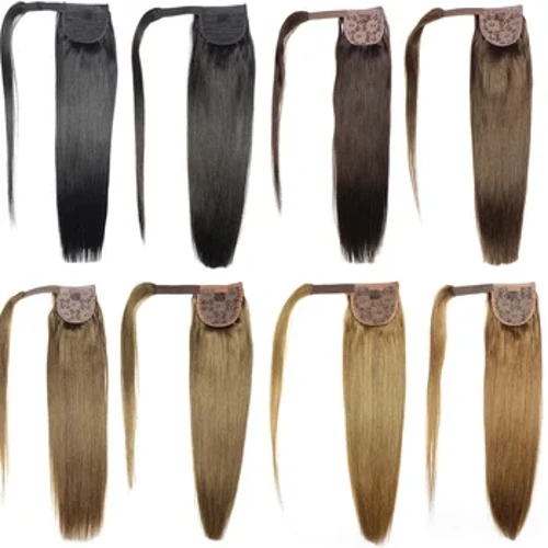 ZZHAIR 100% Mënsch Hoer Extensions 16"-28" Maschinn gemaach Remy Magic Wrap Around Ponytail 60g-120g Clip In Horsetail Stragiht