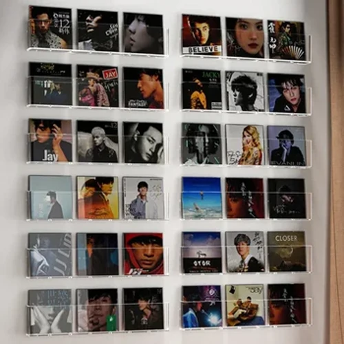 2024 Espositore per dischi in acrilico trasparente più venduto, album da parete per bambini, collezione di riviste di libri con album su CD, da appendere a parete