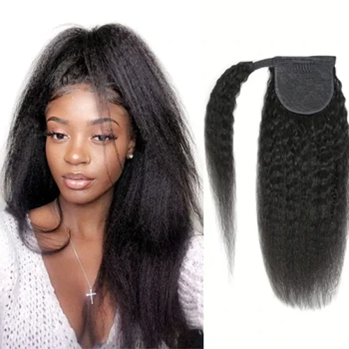 Crespo dritto coda di cavallo capelli umani Yaki dritto estensione coda di cavallo per le donne 10-30In pasta magica avvolgere i capelli coda di cavallo