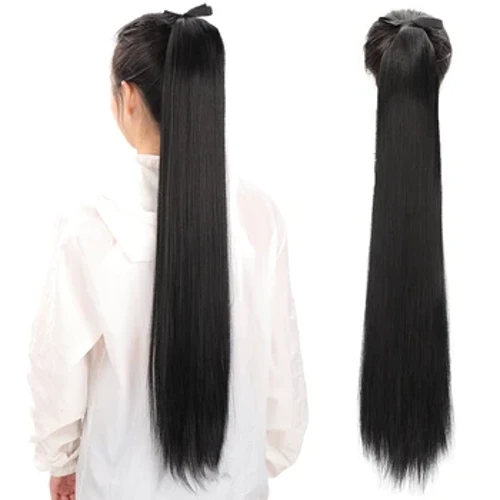 Black Long Straight Gwallt Drawstring Ponytail Gwallt Estyniadau 14-26Inch Gwallt Dynol Cynffon Dwbl Strap Gwallt Affeithwyr ar gyfer Merched