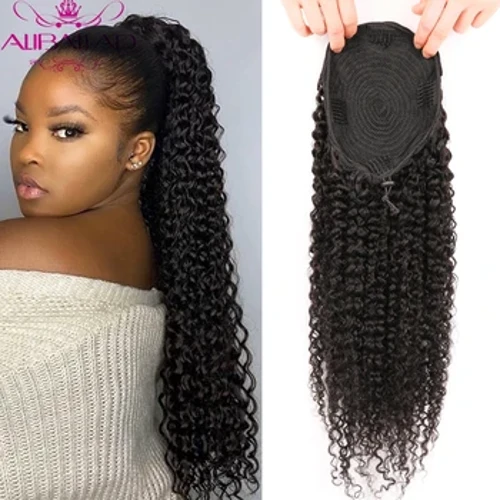 Aliballad crépus bouclés cordon queue de cheval Remy cheveux humains brésilien Cury queue de cheval Afro pince dans les Extensions 100g-150g pour les femmes