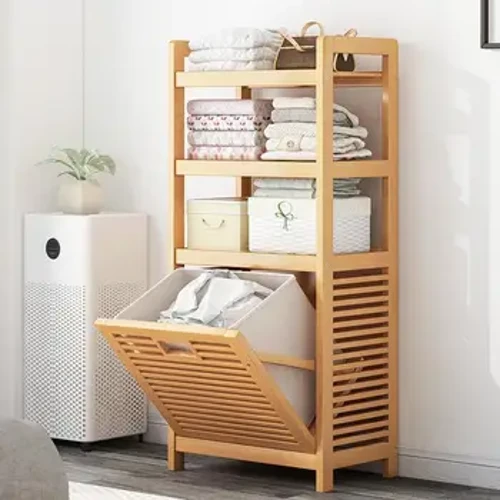 Hamper Laundry karo Rak 3-Tier Tilt Out Basket, Keranjang Laundry Organizer Rak Panyimpenan Kamar Mandi kanggo Kamar Laundry, Kamar Mandi