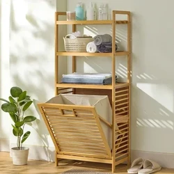 Labahan Hamper na may 3-Tier na Istante Itabingi ang Basket, Mga Labahan Basket Organizer Banyo Imbakan Shelf para sa Laundry Room, Banyo