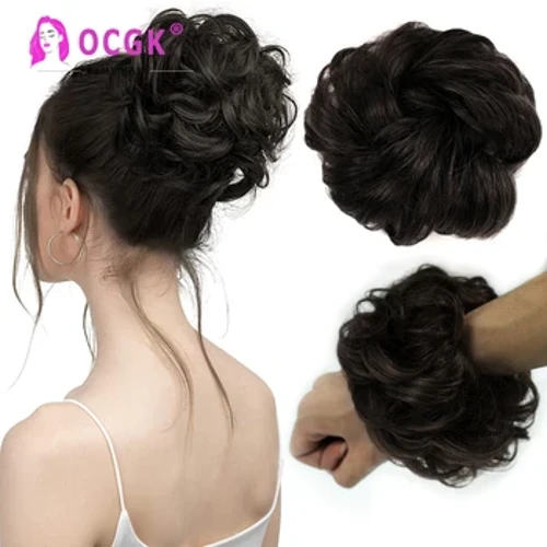 Extensii de coc de păr uman Messy Curly Elastic Scrunchies Posturi 100% păr real Chignon Donut Updo Pieces de păr pentru femei