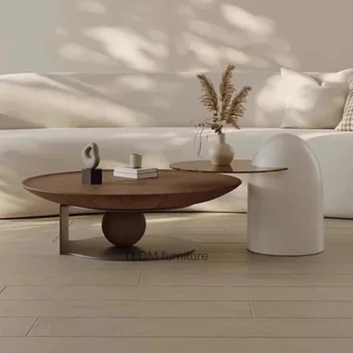 Tábla caife na hIodáile só nua-aimseartha retro adhmaid seomra suí comh-aireachta caife fráma miotail ciorclach cos seomra lárionad countertop