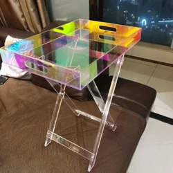 Tavolino da caffè di lusso colorato trasparente acrilico pieghevole portatile Comodino Divano laterale Moda Rack di stoccaggio Puntelli di ripresa