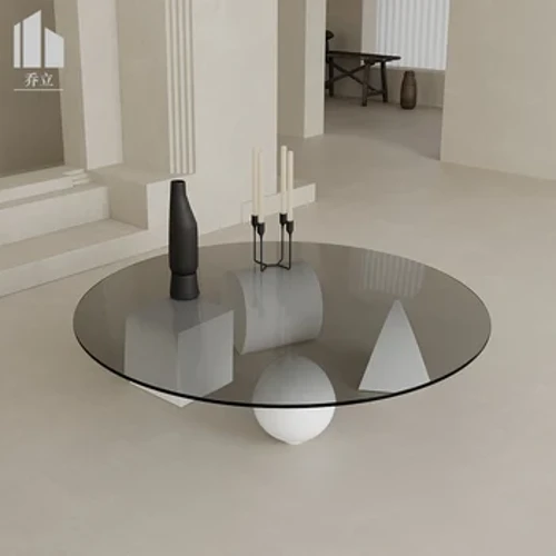 Modern Light Luxury Glass Coffee Table, Living Room Balcony Tea Table, Italian Creative Geometric Art Round Table