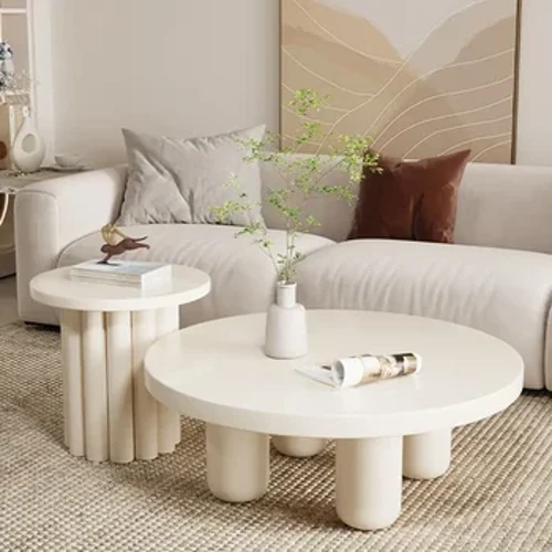Creamy coffee table simple modernong sala bahay creative side table Nordic maliit na apartment wabi-sabi style round small table
