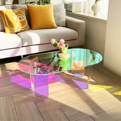 I-Acrylic Coffee Table, I-Iridescent Acrylic End Table, Ithebula Eliseceleni Elinemibala E-Acrylic 37.4 kokuthi (L) x 19.7 ku-(W) x 14.2IN (H)
