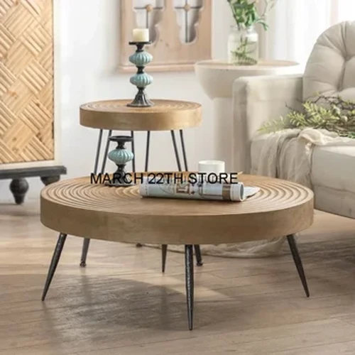 Homestay Retro Solid Wood Coffee Table , High & Low Combination Coffee Table , Wood Tea Table para sa Sala