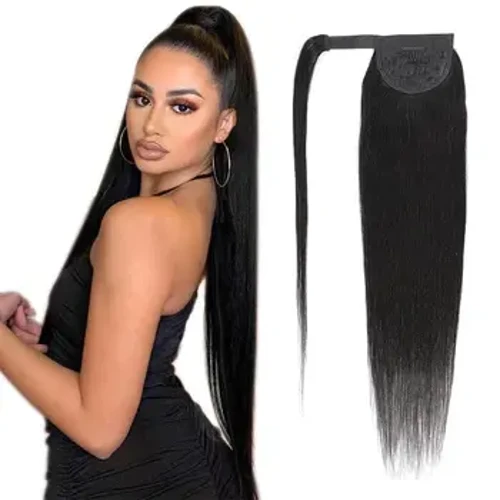 Coadă de cal Păr uman Wrap Around Extensii de păr Remy, drept lung, Extensii de păr Malaezia Clip Ins Postiță de culoare naturală