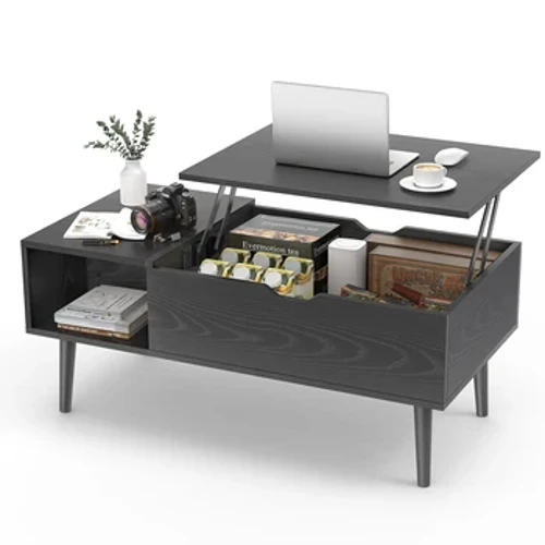 Coffee Table Wood Dining Tables for Living Room with Adjustable Storage Shelf