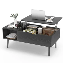 Coffee Table Wood Dining Table para sa Sala na may Adjustable Storage Shelf