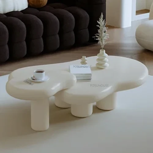 Mga Modernong Living Room Café Table para sa Café Furniture Irregular White Coffee Table Creative Cream Series Upscale Malaking Coffee Tables