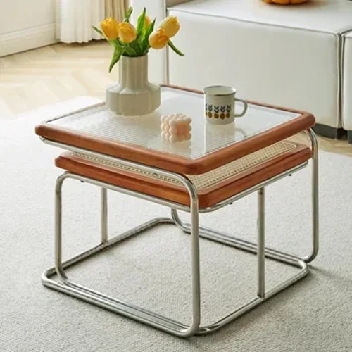 Phong cách thời trung cổ Rattan Bàn cà phê Bàn nhỏ Retro Châu Âu Bàn cà phê SOFA Side độc ​​đáo Mesa Đồ nội thất phòng khách