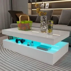 Táblaí Ionaid Tábla Caife Glas le haghaidh Cathaoirligh Seomra Maireachtála Tábla Caife Nua-Aimseartha Ard-Snasta Le Salon Bia Troscán Solas RGB LED