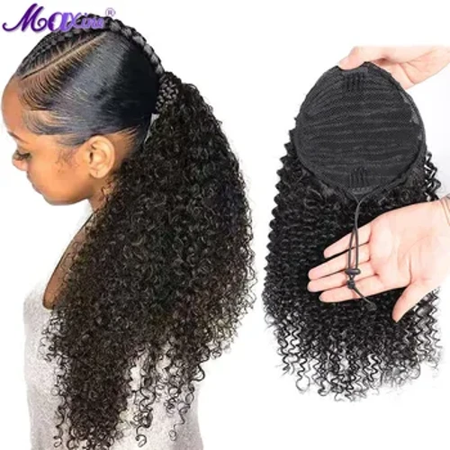 Maxine Mogolian Afro Kinky Curly Sťahovacia šnúrka do chvosta Ľudské predlžovanie vlasov 4B 4C Remy 10-24 palcov dlhé predlžovanie Clip In Pony
