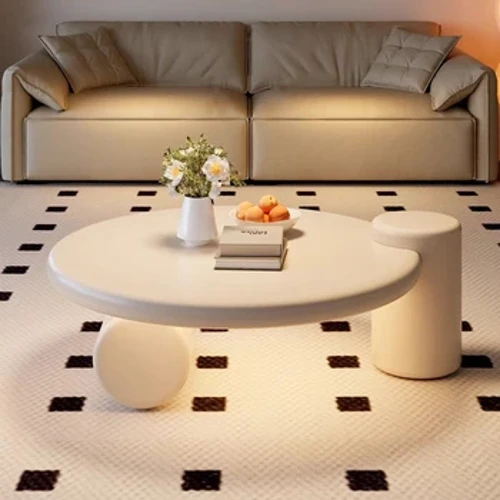 Italienischer minimalistischer Couchtisch, rund, modern, klein, Wohnzimmer Ästhetischer weißer Couchtisch in Hochglanzoptik, Stolik Kawowy, Haushaltsgegenstände