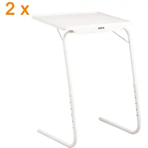 Zwee Hëllef Dëscher JOCCA. Multipurpose Heem- oder Bürostänn. Portable Miwwelen, ausklappen, flexibel, bequem a praktesch. Desks fir de Sofa oder Bett mat verschiddenen Héichten an Neigungen.