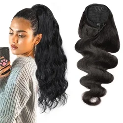 Igagasi Lomzimba I-Ponytail Yezinwele Zomuntu I-Drawstring I-Ponytail Chip-in Izandiso Zezinwele Zemvelo Kwabesifazane Ukugoqa Umsila Wehhashi Ngama-Ponytail 26inch