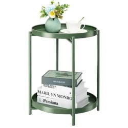 2-stufiger Beistelltisch aus Metall, Beistelltisch für den Außenbereich, kleiner Akzenttisch, rostfrei, grün, Nachttisch für Schlafzimmer, Balkon, Terrasse